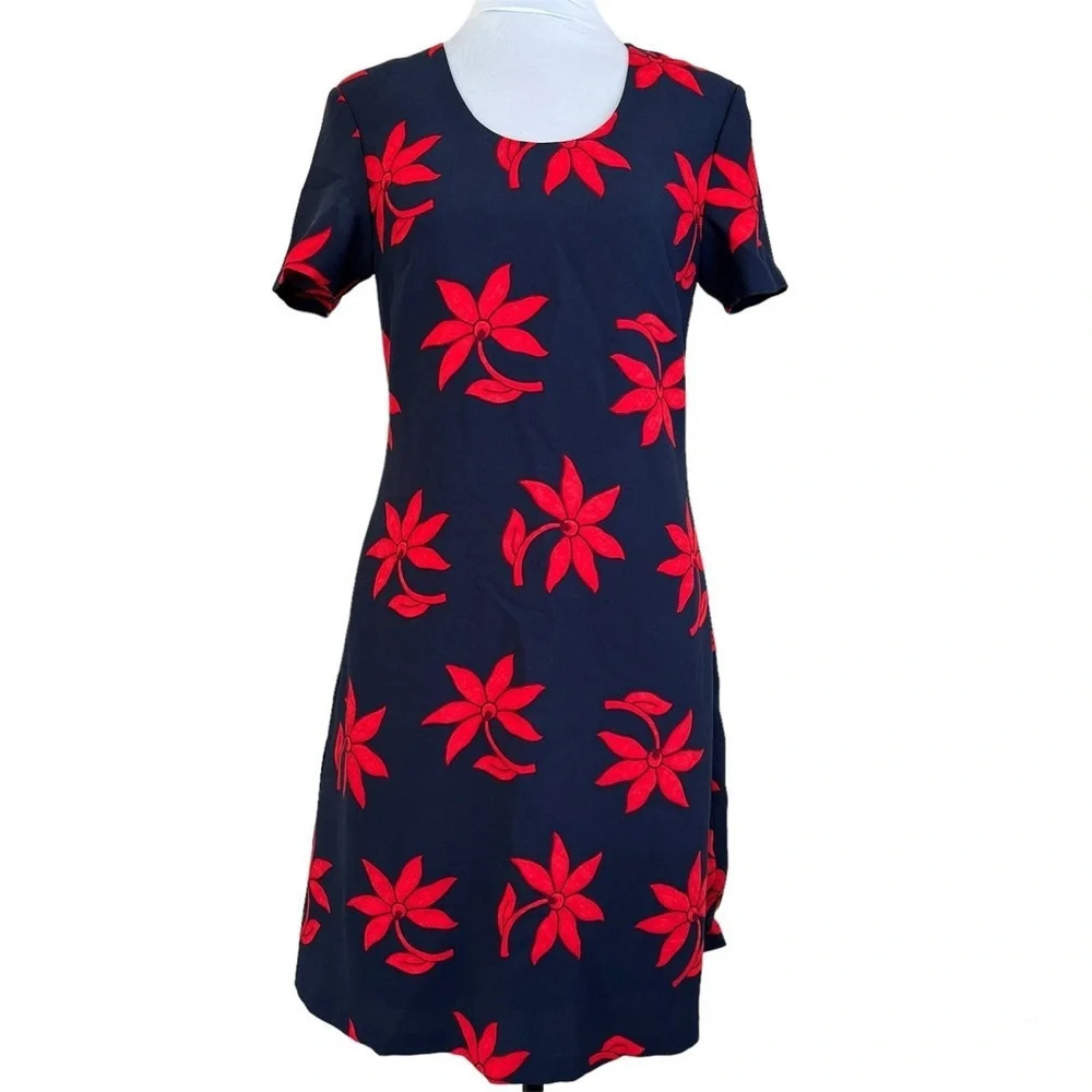 Banana Republic Navy Short Sleeve Dress with Red Floral Pattern Size 2